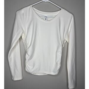 All in Motion White Ribbed Long Sleeve Ruched Top Cropped Fitted Activewear XS